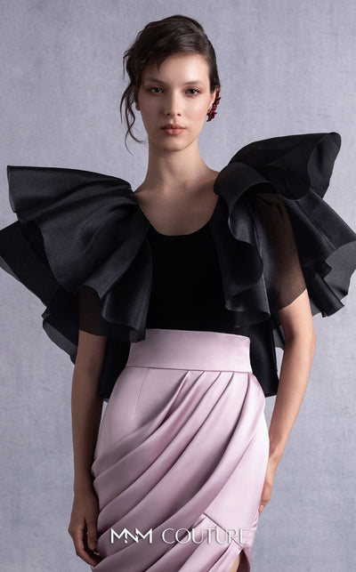 Gaby Charbachi GOS2503 Deep V-Neck Dress with Dramatic Sleeves by MNM Couture