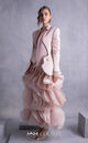 Gaby Charbachi Plunging Blazer Gown with Ruffled High-Low Skirt in Pink