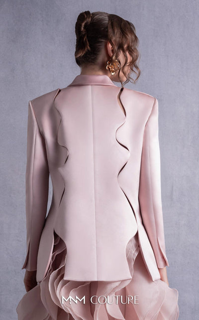 Gaby Charbachi Plunging Blazer Gown with Ruffled High-Low Skirt in Pink