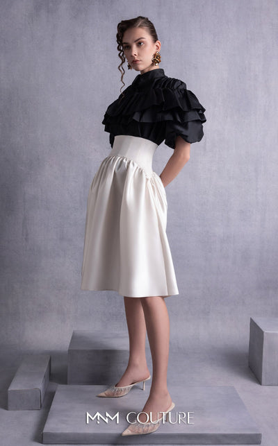 Gaby Charbachi GOS2506 High-Neck Lace Evening Gown in Black/Gold by MNM Couture