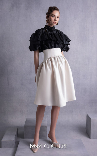 Gaby Charbachi GOS2506 High-Neck Lace Evening Gown in Black/Gold by MNM Couture