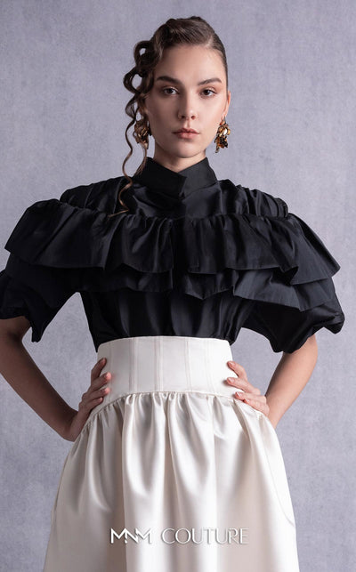 Gaby Charbachi GOS2506 High-Neck Lace Evening Gown in Black/Gold by MNM Couture