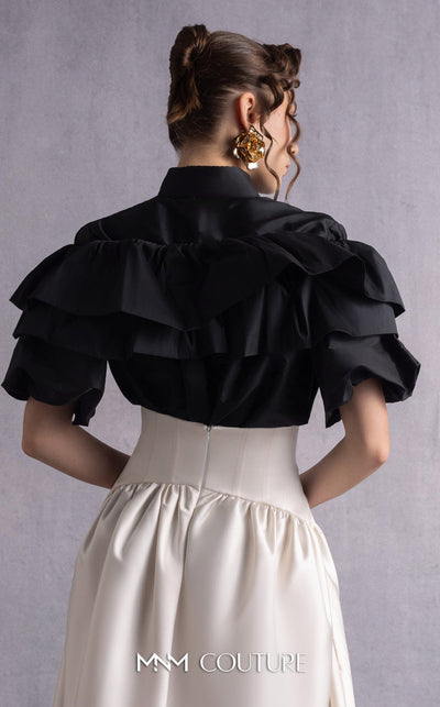 Gaby Charbachi GOS2506 High-Neck Lace Evening Gown in Black/Gold by MNM Couture