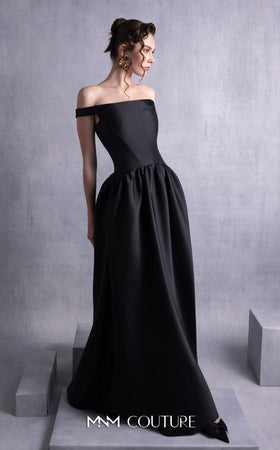 Gaby Charbachy GOS2507 Black Off-Shoulder High Slit Gown by MNM Couture