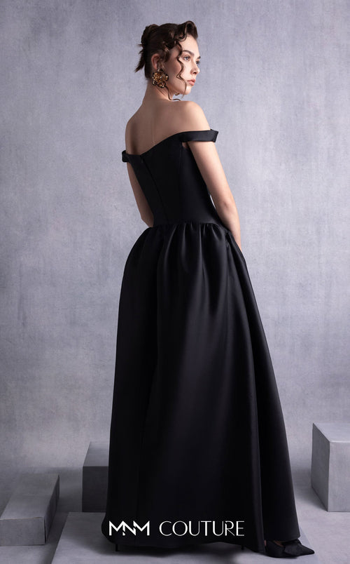 Gaby Charbachi GOS2507 Black Off-Shoulder High Slit Gown by MNM Couture