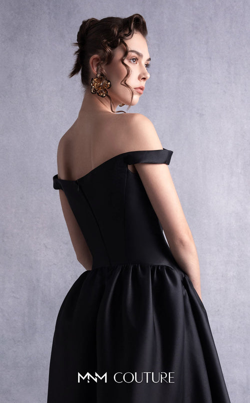 Gaby Charbachi GOS2507 Black Off-Shoulder High Slit Gown by MNM Couture