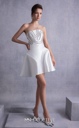Gaby Charbachy Strapless Flared Cocktail Dress in Off White