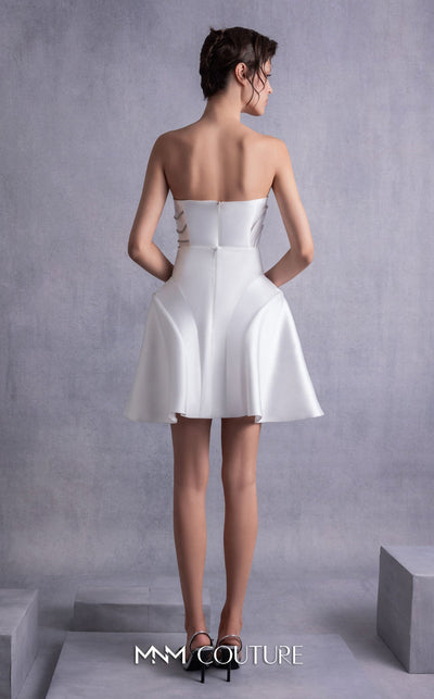 Gaby Charbachi Strapless Flared Cocktail Dress in Off White