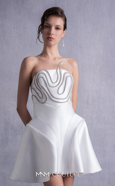 Gaby Charbachi Strapless Flared Cocktail Dress in Off White