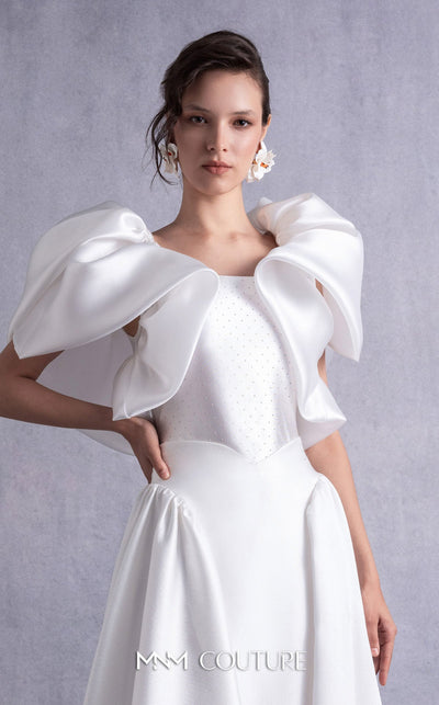 Gaby Charbachi Off White Strapless Satin Gown with High Slit by MNM Couture