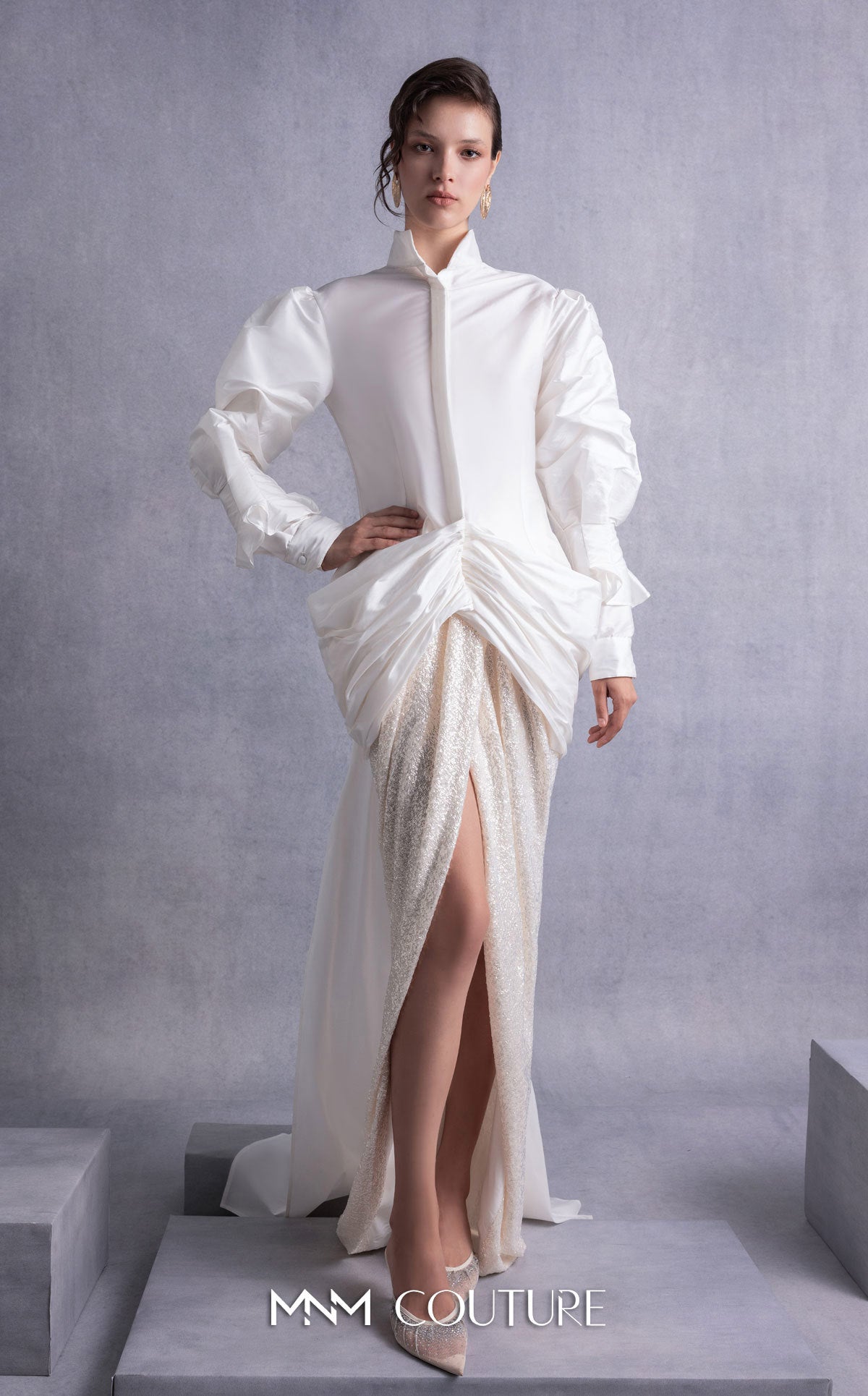 Gaby Charbachi GOS2516 High-Neck Long Sleeve Evening Gown by MNM Couture