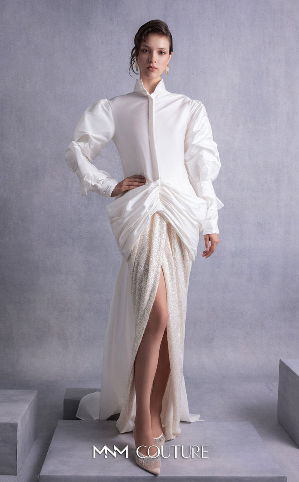 Gaby Charbachy GOS2516 High-Neck Long Sleeve Evening Gown by MNM Couture