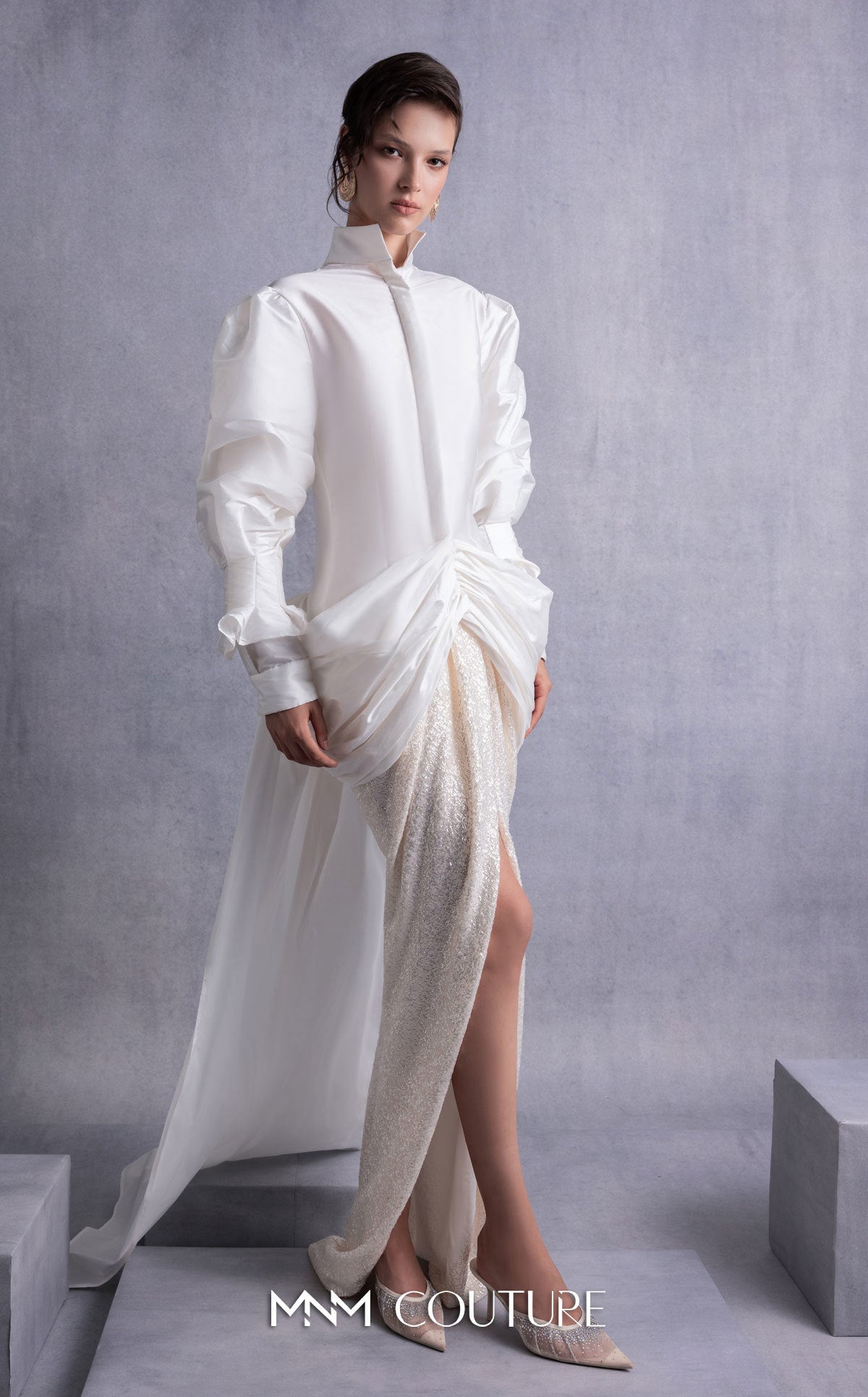 Gaby Charbachi GOS2516 High-Neck Long Sleeve Evening Gown by MNM Couture