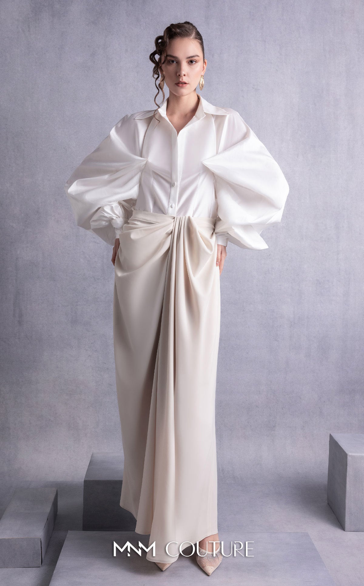 Gaby Charbachy GOS2529 Off White One-Shoulder Dress