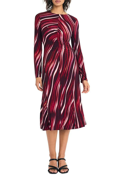Multi Color A-Line Black Olive and Black Wine Long Sleeve Shirred Jersey Midi Dress by Maggy London GT1176M