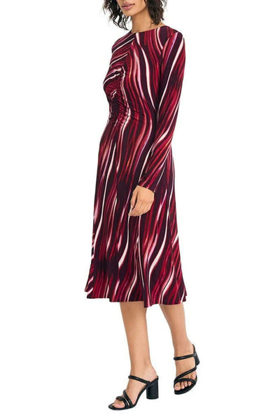 Multi Color A-Line Black Olive and Black Wine Long Sleeve Shirred Jersey Midi Dress by Maggy London GT1176M