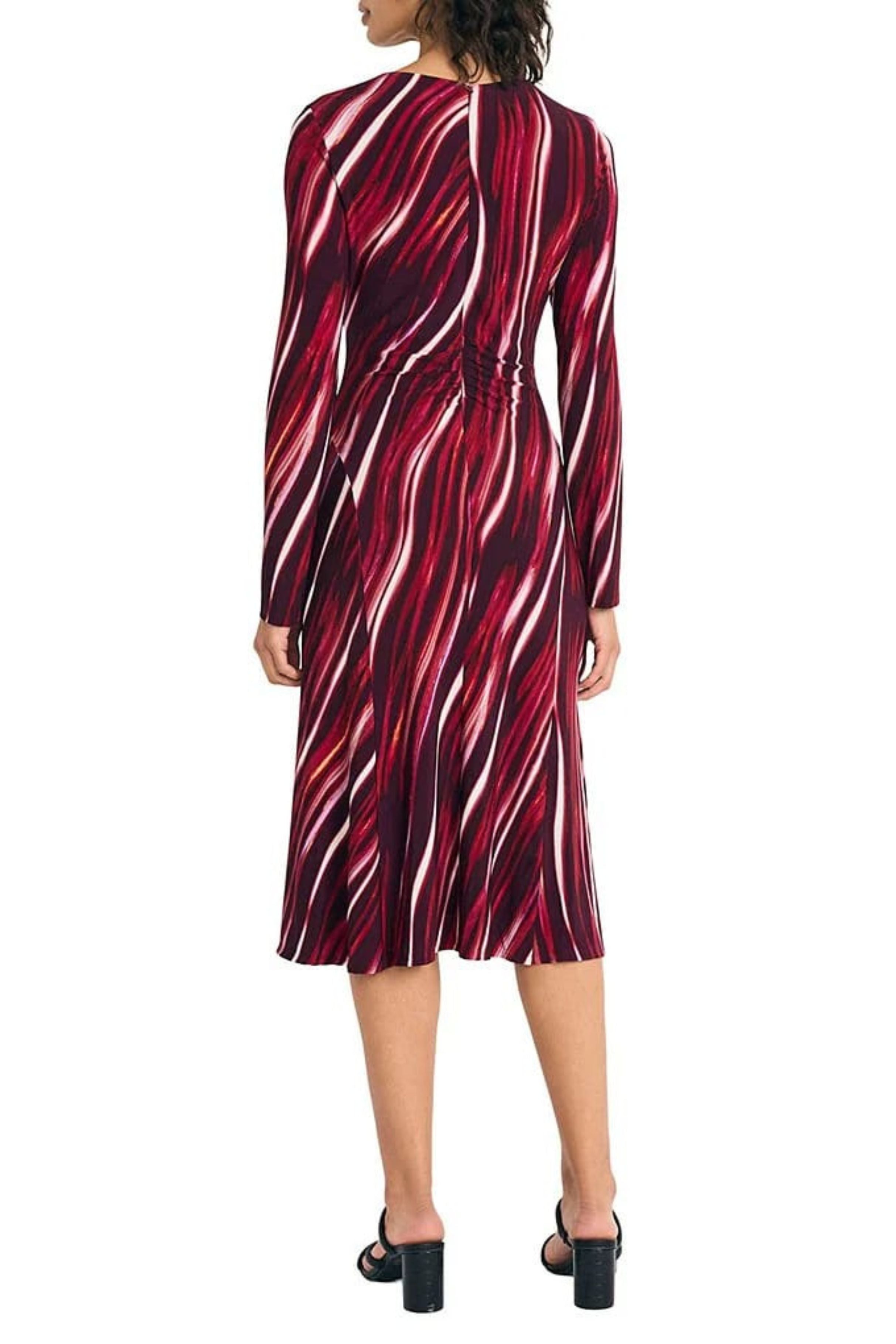 Multi Color A-Line Black Olive and Black Wine Long Sleeve Shirred Jersey Midi Dress by Maggy London GT1176M
