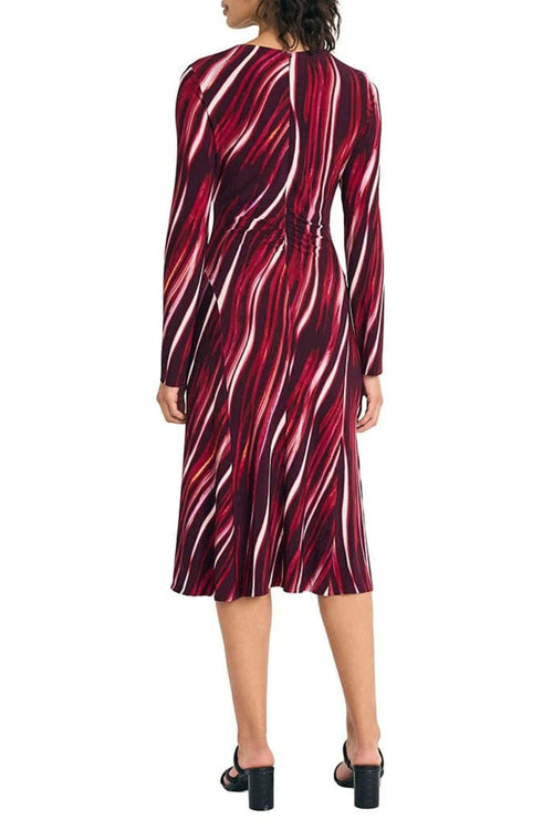 Multi Color A-Line Black Olive and Black Wine Long Sleeve Shirred Jersey Midi Dress by Maggy London GT1176M