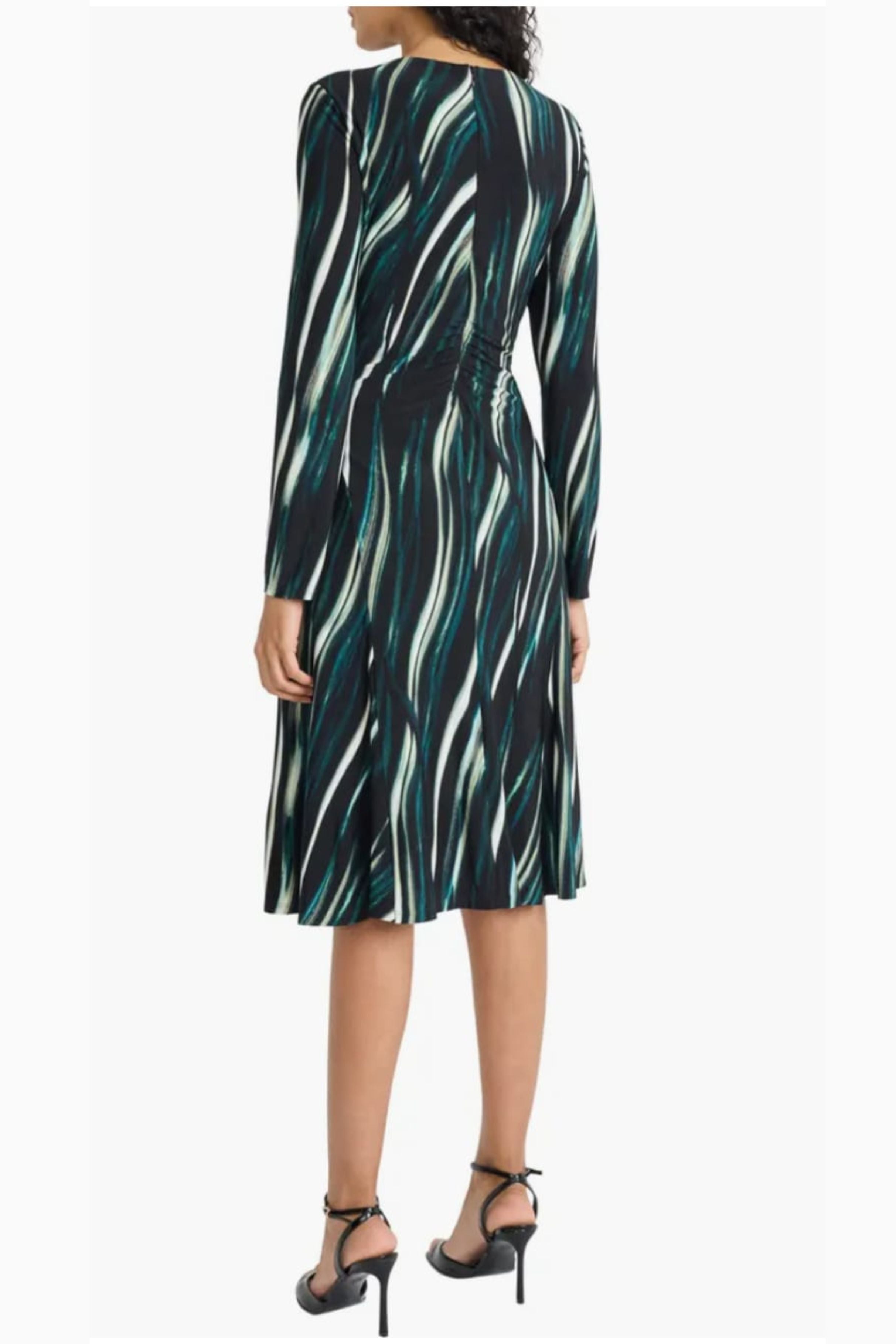 Multi Color A-Line Black Olive and Black Wine Long Sleeve Shirred Jersey Midi Dress by Maggy London GT1176M