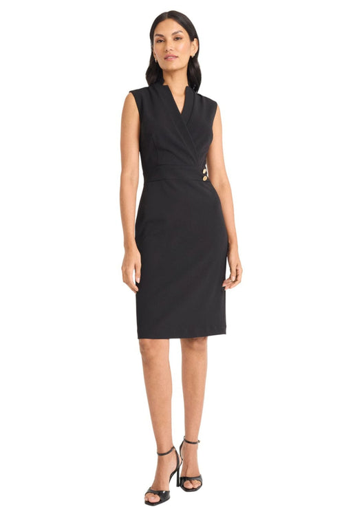 V-Neckline Short Day Black and Salsa Sleeveless Scuba Crepe Dress by Maggy London GT1206M