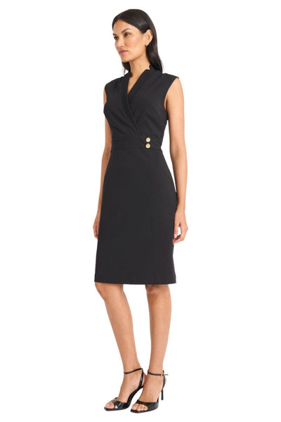V-Neckline Short Day Black and Salsa Sleeveless Scuba Crepe Dress by Maggy London GT1206M