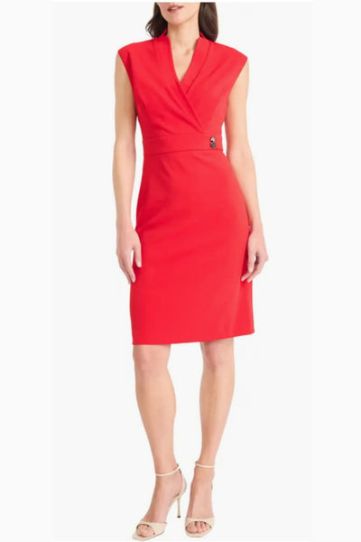 V-Neckline Short Day Black and Salsa Sleeveless Scuba Crepe Dress by Maggy London GT1206M