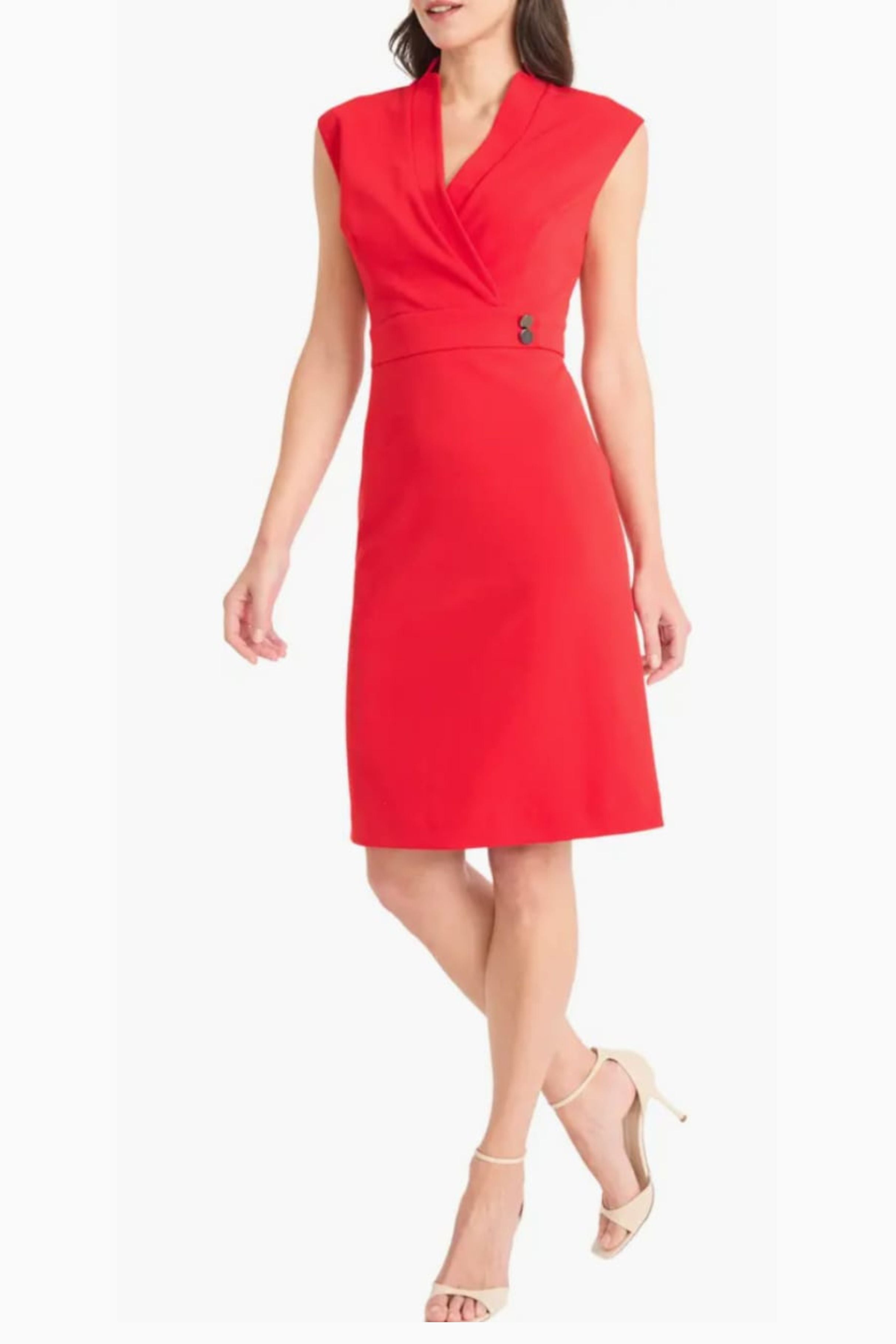 V-Neckline Short Day Black and Salsa Sleeveless Scuba Crepe Dress by Maggy London GT1206M