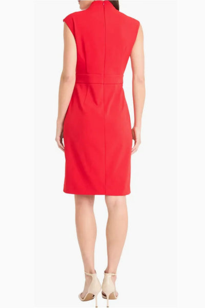 V-Neckline Short Day Black and Salsa Sleeveless Scuba Crepe Dress by Maggy London GT1206M