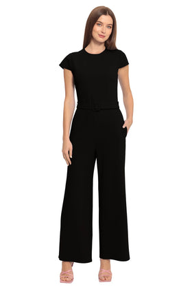 Maggy London GT582M Short Sleeve Black and Spectra Green Scuba Crepe Jumpsuit