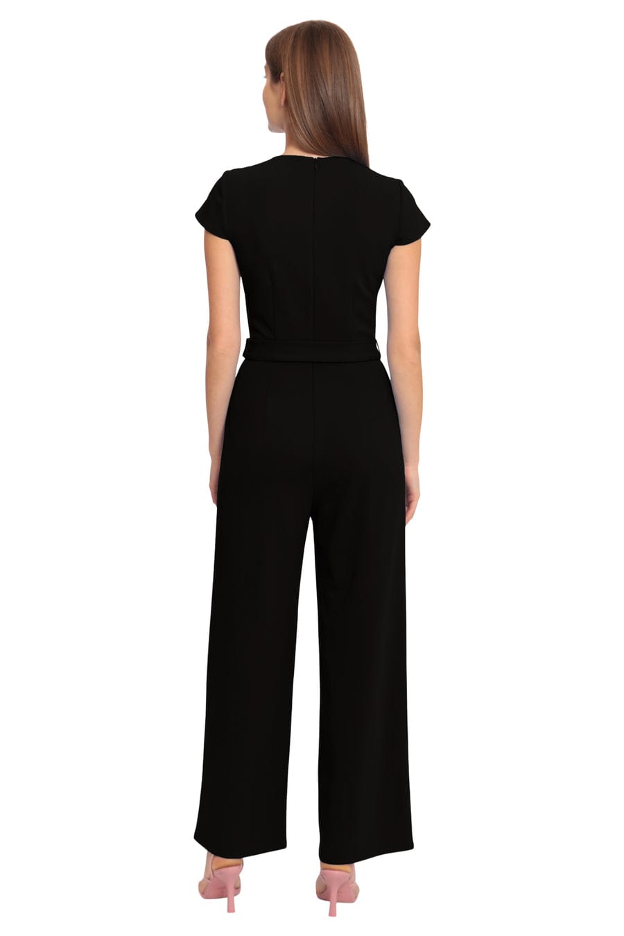 Short Sleeve Black and Spectra Green Scuba Crepe Jumpsuit by Maggy London GT582M