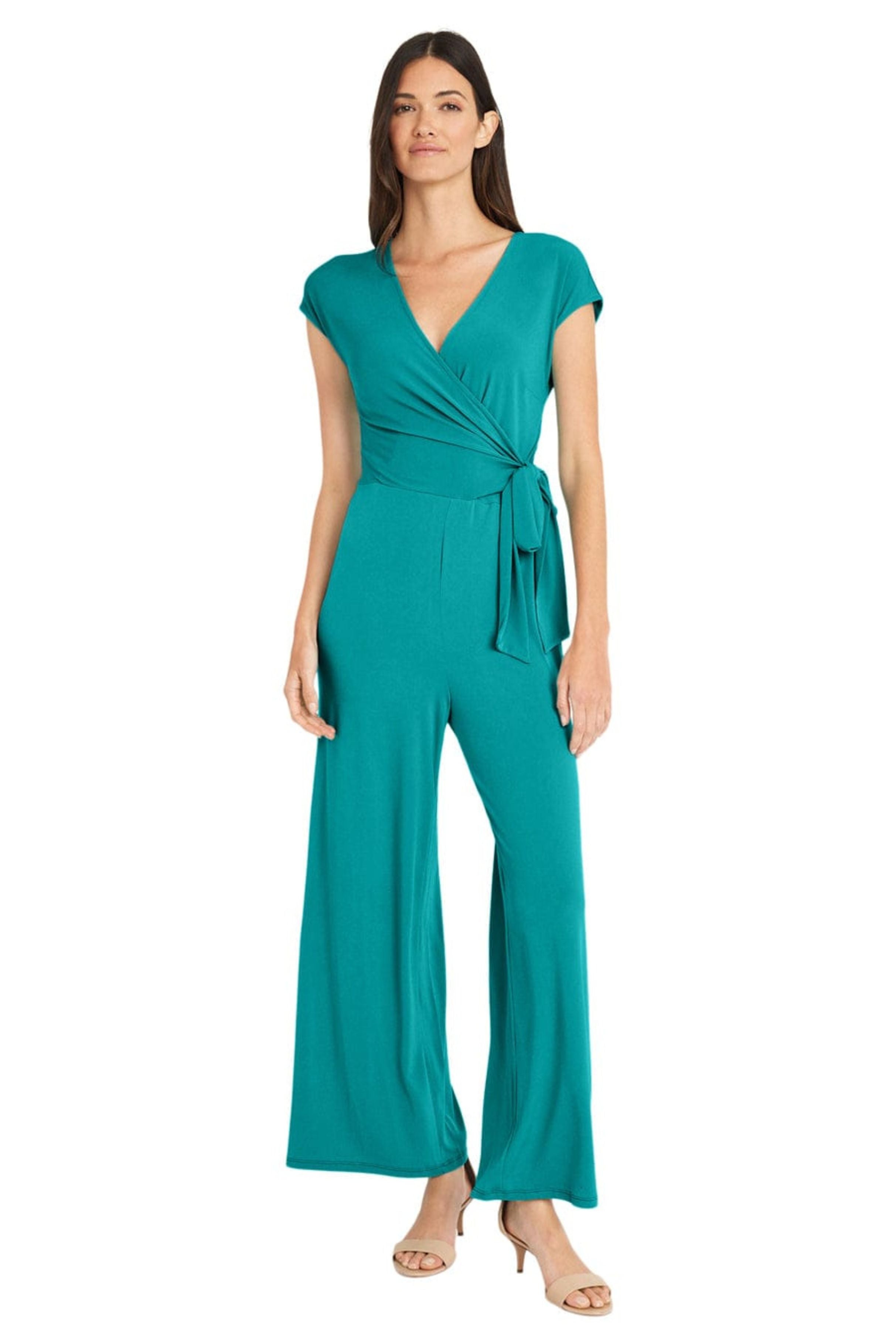 Short Sleeve Verdian Green Jersey Jumpsuit by Maggy London GT701M