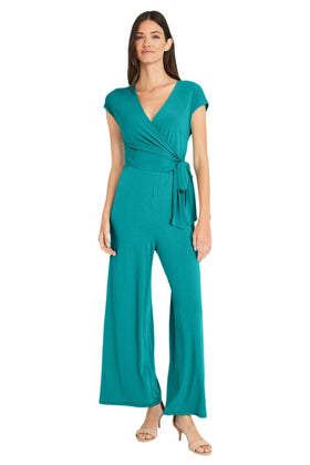 Maggy London GT701M Short Sleeve Verdian Green Jersey Jumpsuit