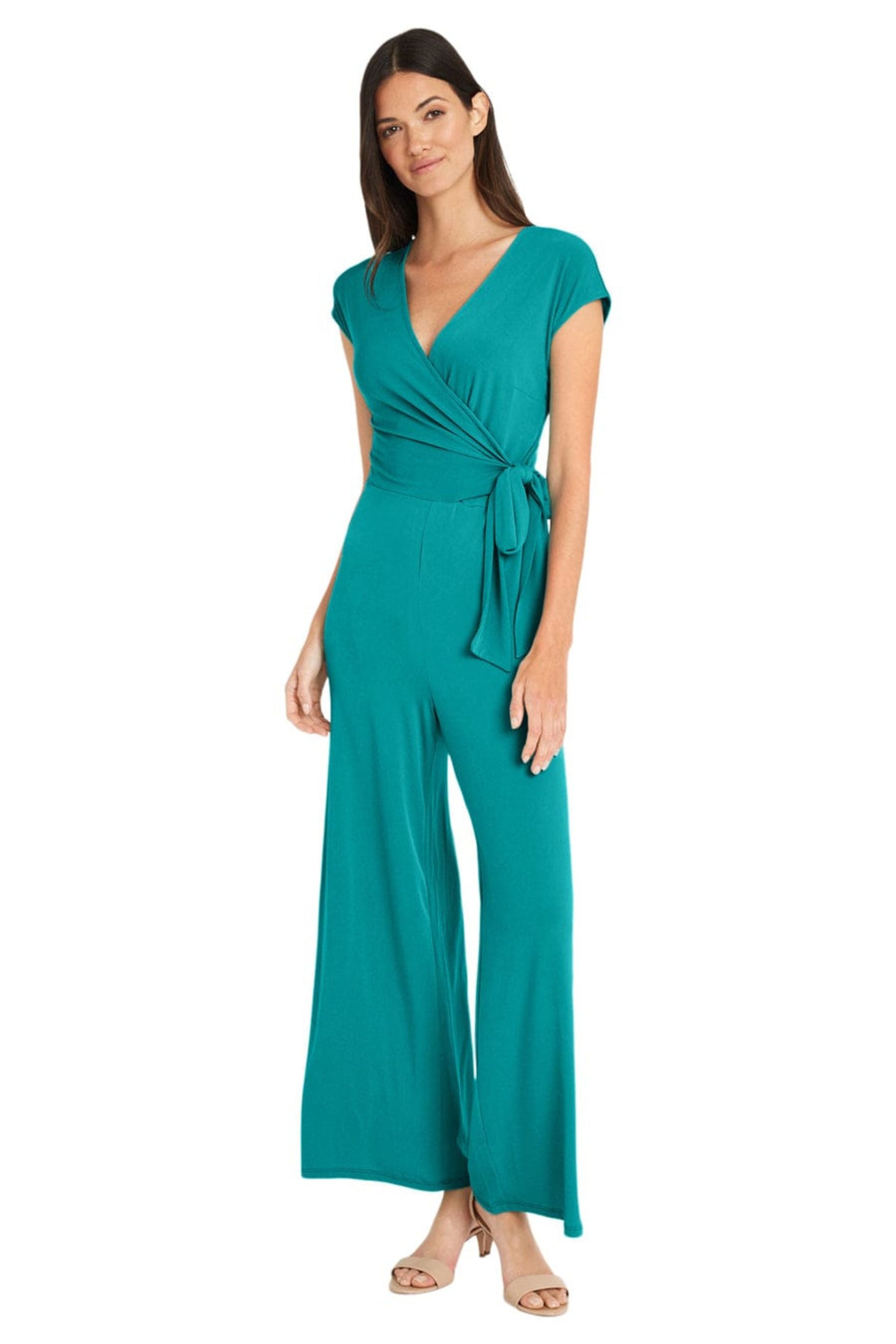 Short Sleeve Verdian Green Jersey Jumpsuit by Maggy London GT701M