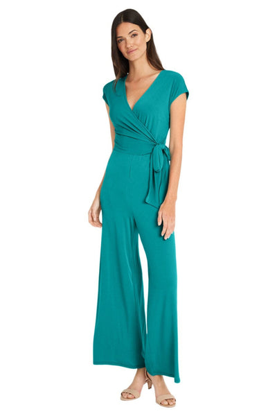 Short Sleeve Verdian Green Jersey Jumpsuit by Maggy London GT701M