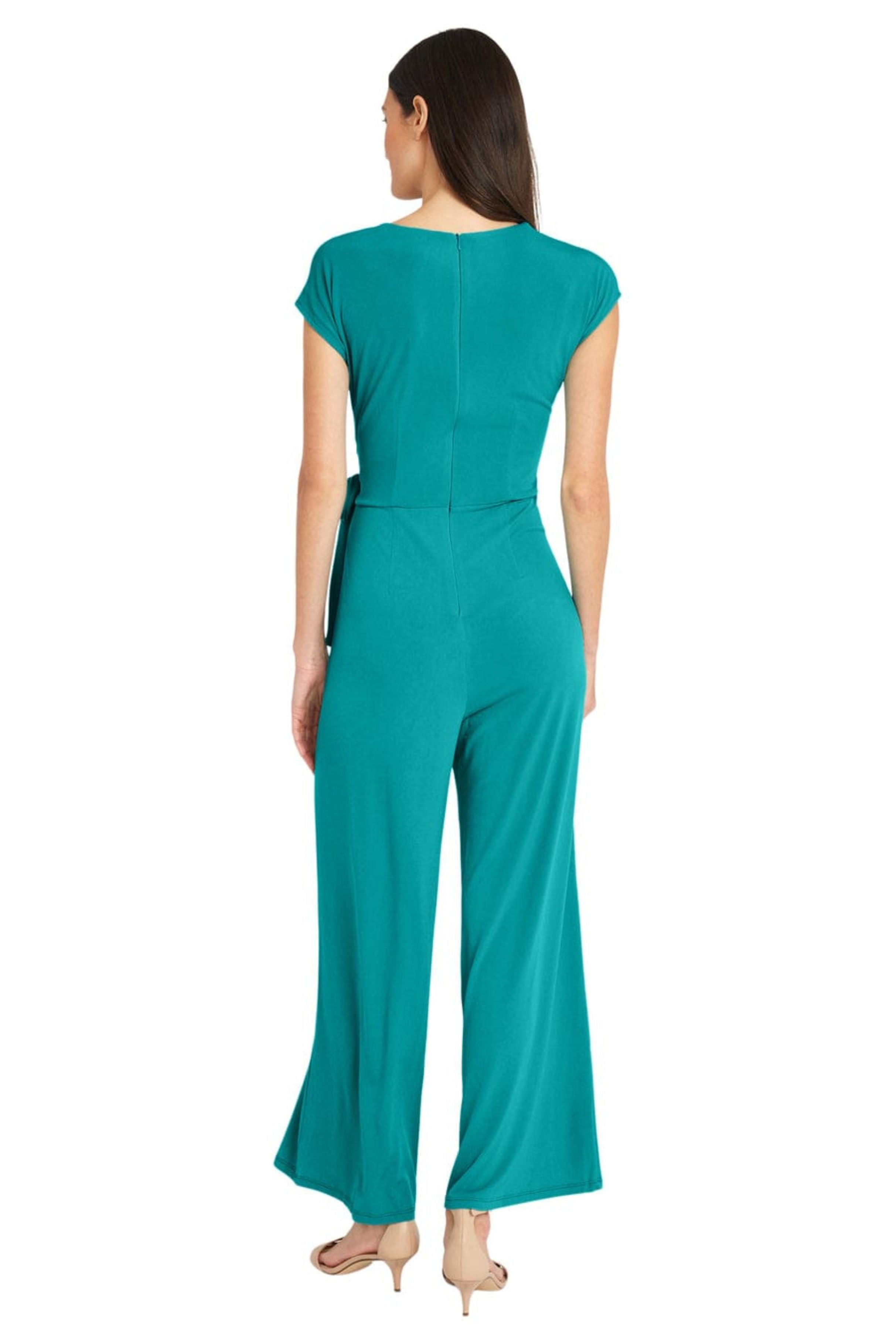 Short Sleeve Verdian Green Jersey Jumpsuit by Maggy London GT701M