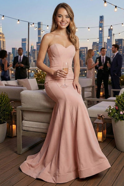 Bridesmaid Dresses in Dusty Rose Strapless Simple Mermaid Gown RQ7703