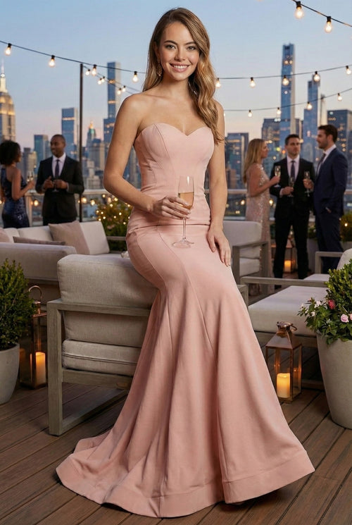 Bridesmaid Dresses in Dusty Rose Strapless Simple Mermaid Gown RQ7703