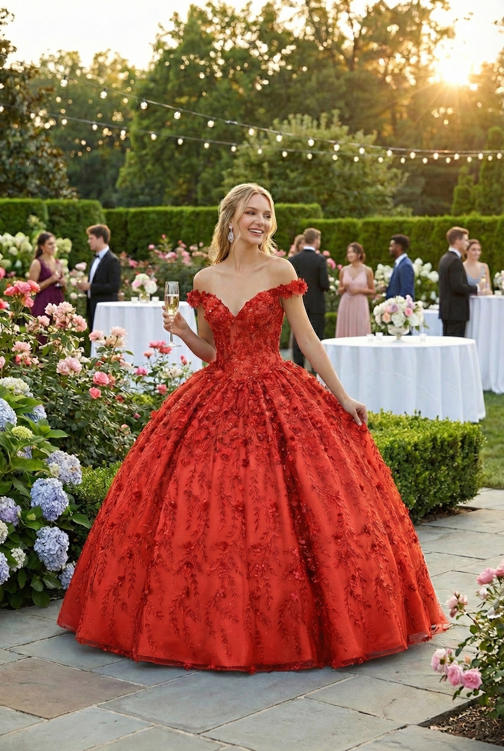 Layla K LK172 Cold Shoulder 3D Floral Applique Quince Ball Gown