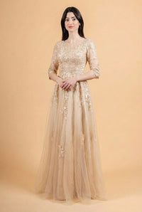 Clearance Champagne Size 4XL Lace 3/4 Sleeve Mother of the Bride Dress A-line Formal Evening Gown by Elizabeth K GL3629