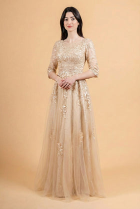 Clearance Champagne Size 4XL Lace 3/4 Sleeve Mother of the Bride Dress A-line Formal Evening Gown by Elizabeth K GL3629