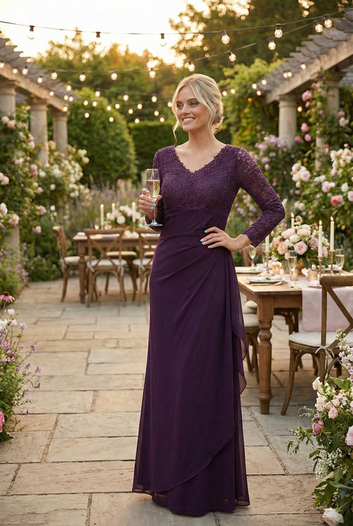 Clearance Burgundy Size 2XL V-Neck Long Lace Gown Mother of the Groom Dress By Eva USA 3451