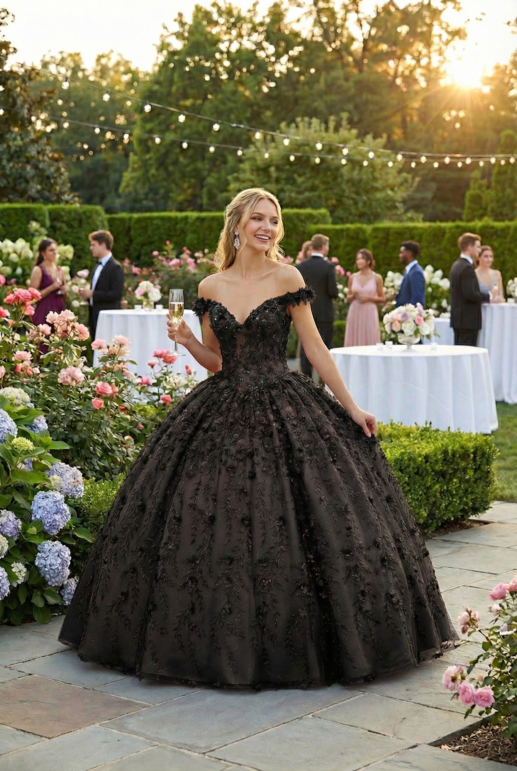 Layla K LK172 Cold Shoulder 3D Floral Applique Quince Ball Gown