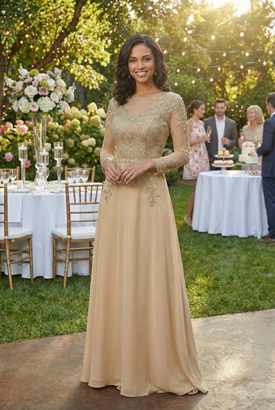 3/4 Sleeve Mother of the Bride Dress Embroidered Modern Evening Gown