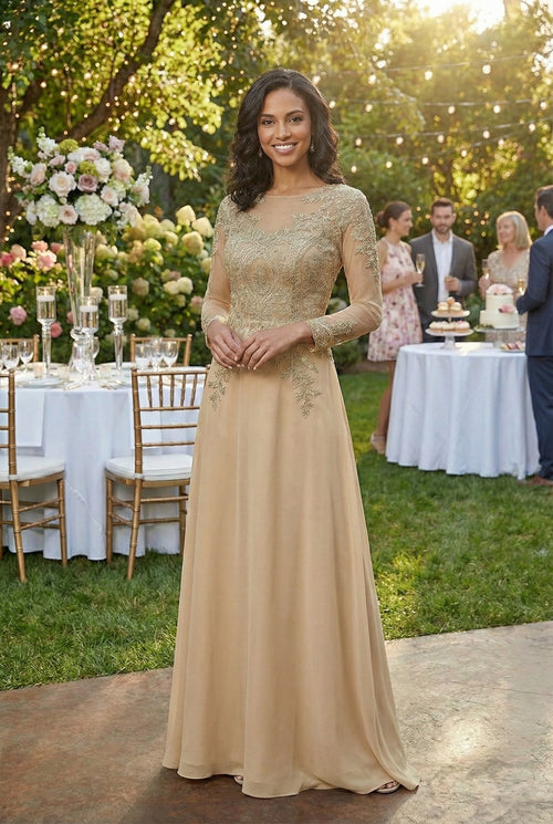 3/4 Sleeve Mother of the Bride Dress Embroidered Modern Evening Gown