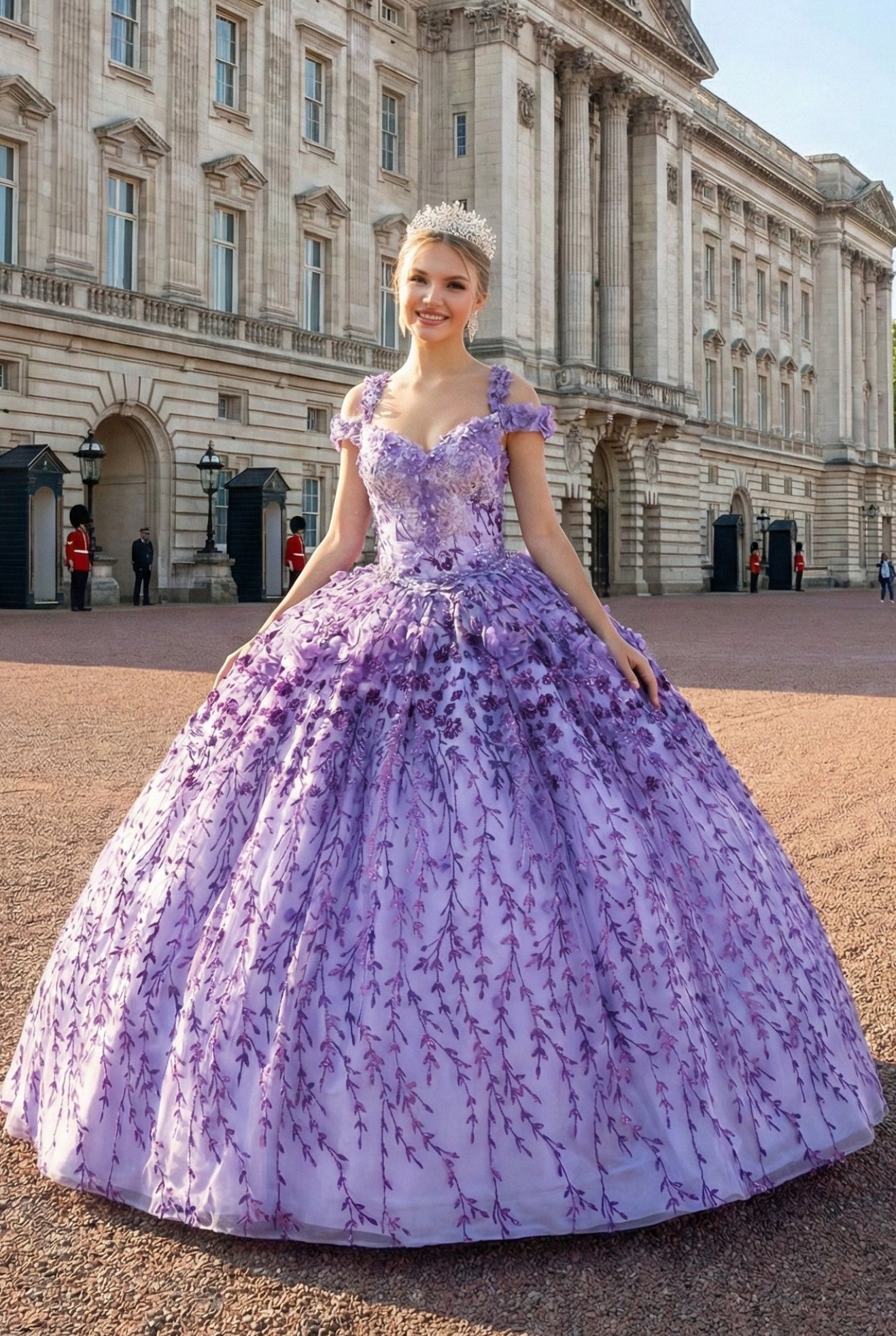 Layla K LK172 Cold Shoulder 3D Floral Applique Quince Ball Gown