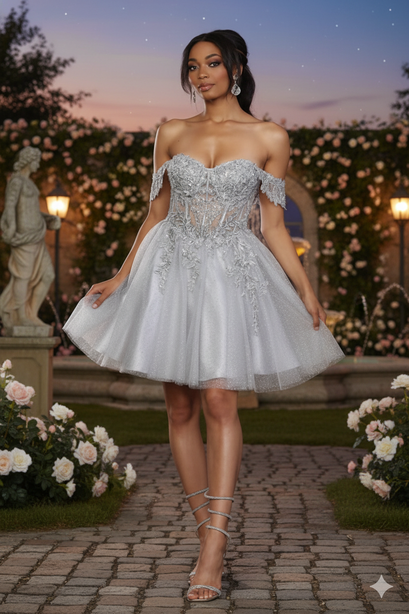 May Queen MQ2080 Sweetheart Leafy Corset A-Line Short Hoco Dress