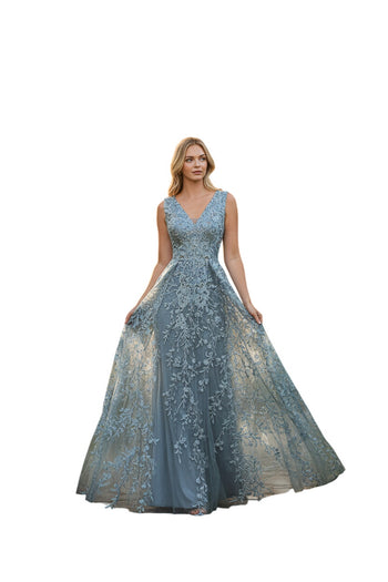 Vestido formal largo con escote en V y sin mangas, corte A, de Lenovia 8337 (Nueva colección)