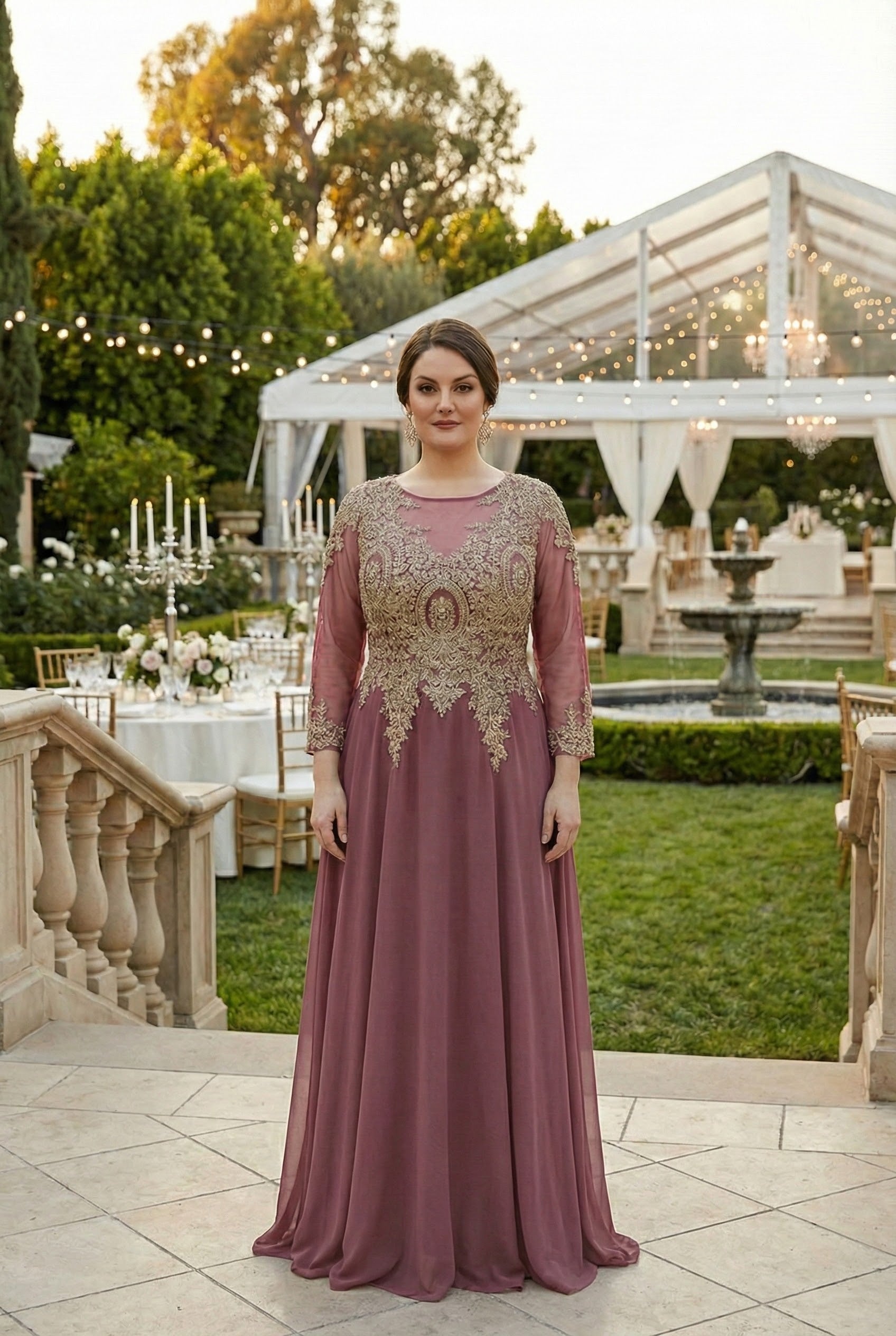 3/4 Sleeve Mother of the Bride Dress Embroidered Modern Evening Gown