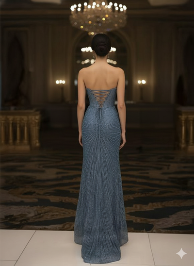 Strapless Corset Sequin Evening Gown, Sparkling Mermaid Formal Dress By May Queen MQ2195