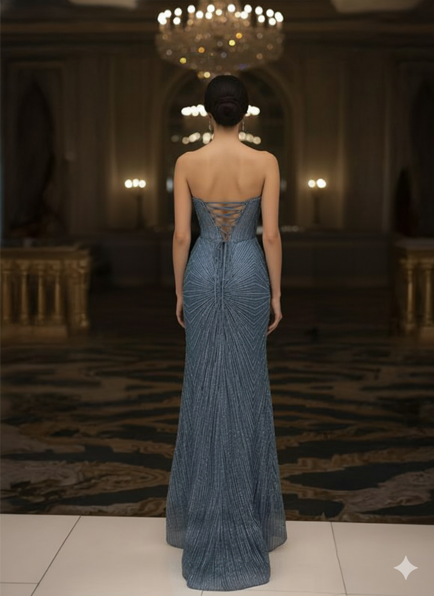 Strapless Corset Sequin Evening Gown, Sparkling Mermaid Formal Dress By May Queen MQ2195